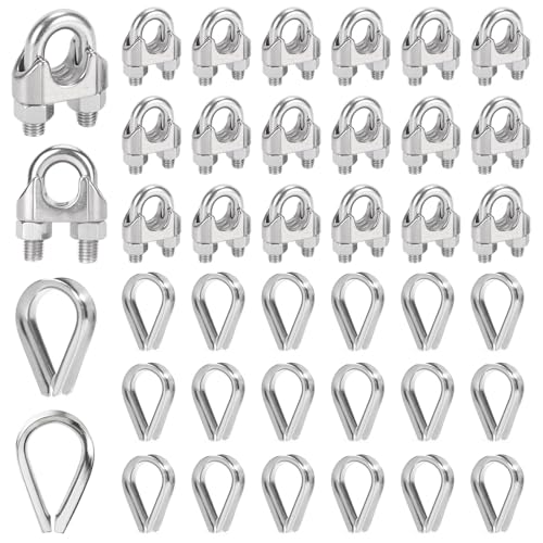 Idota 20 Pièce Serre Cable Acier 5mm avec 20 Pièce Cosses de Câble M5, Serre Cable Inox Convient pour Fil Ø 5 mm
