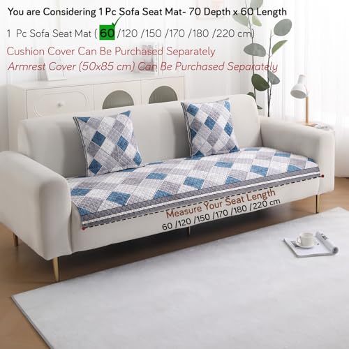 Image of HOKIPO 'LiefNest' Printed Holland Velvet Sofa Cover Mat with Foam Filling for 1 /2 /3 Seater & L-Shape Sofa. Make Your Own Sofa Cover Set, Mat Size: 60(L) cm, Diamond Slate Grey Blue (IN-821-D2)