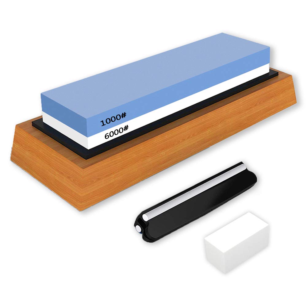 Whetstone 1000/6000 Sharpening Stones,Whetstones for Sharpening Knives,Silicone Non-Slip Base and Angle Guide,Professional 2-in-1 Knife Sharpeners Stone