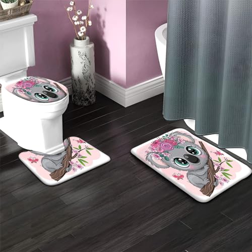 Badezimmerteppich Set Cartoon-Koala Badgarnitur 3 Teilig Mikrofaser Badematten Set rutschfest U FöRmige Duschvorleger Super weich, Schnell Trocknend WC-Garnitur Teppich – Bild 5