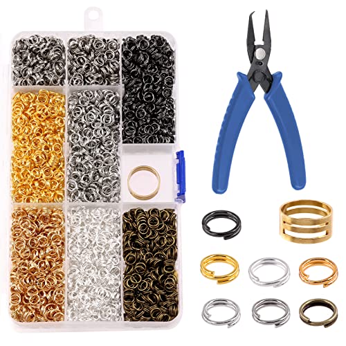 Mardatt 3502 Pcs 7 Colors Split Jump Rings Assortment Kit with Craft Jump Loop Opener and Needle Nose Pliers Double Closed Jump Rings Jewelry Findings for DIY Earring Necklace Bracelet Crafting
