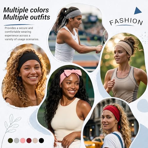 Image of DRESHOW 6 PCS Adjustable Headbands for Women Knotted Headbands Elastic Non-Slip Fashion Hair Bands for Workout Sports Running Yoga