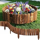 shallyong Staccionata in Legno per Giardino, Bordo Giardino Flessibile 120 x 15 cm, Recinzione Staccionata per Delimitare Aiuole e Prato, Pali di Legno con Trattamento Antiputrefazione