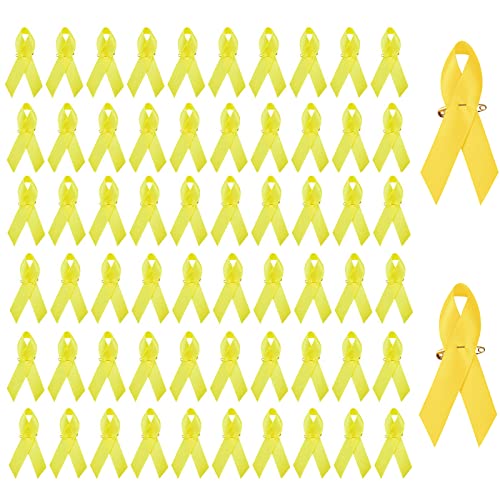 Image of 100PCS Yellow Awareness Ribbon Pins Gold Ribbons Awareness Pins for Women Girls Campaigns, Support Groups and Fundraisers Charity Event Survivor Campaign Party Favors Supplies Supplies