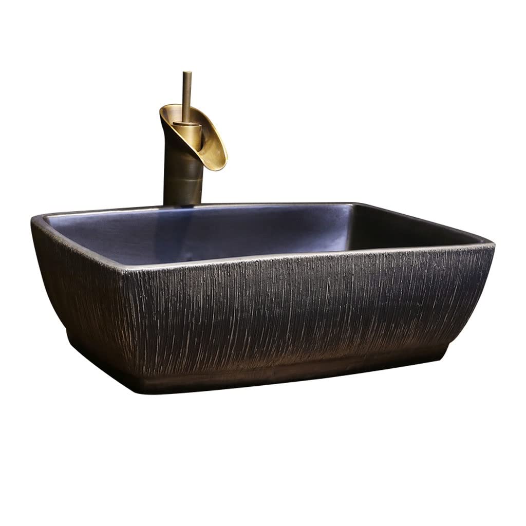 AYCDL Vanity Sink Basin Bathroom Vessel Sink Bathroom Utensil Sink Rectangular Ceramic Washbasin Retro Art Countertop Basin with Faucet Bathroom Vanity