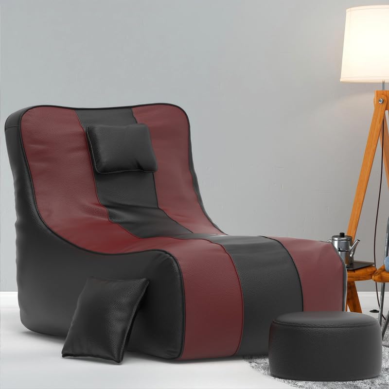 Image of Biggie Bean Bag with Beans Filled 6XL Zuno Lounger-Laziness Pro Max-Crafted for Comfort-Styled for Elegance with Free Cushion & Footrest (Matching Color : Leatherette Black Maroon)