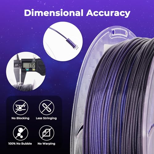 Image of AMOLEN PLA 3D Printer Filament, Silk Shiny Black Purple PLA Filament 1.75mm, Color Change 3D Printing Filament for Most FDM 3D Printer, 1kg Spool(2.2lbs)