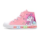 Kids Toddler Sneakers Light Up Flashing Shoes Girls Boys Easy Fasten High Top Walking Canvas Sneaker
