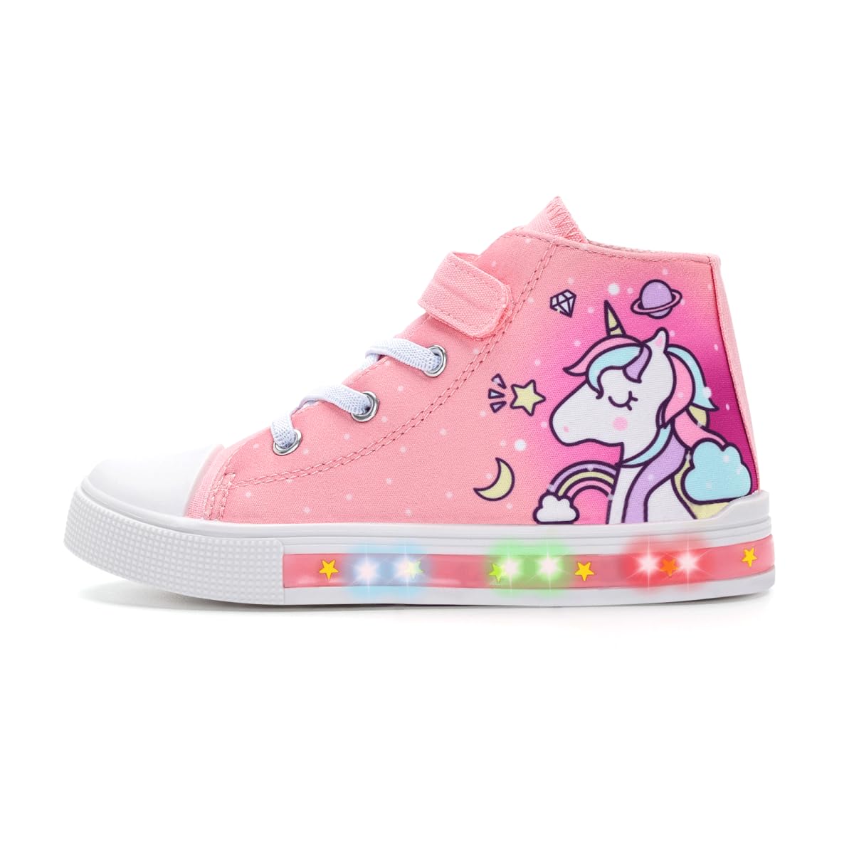 Kids Toddler Sneakers Light Up Flashing Shoes Girls Boys Easy Fasten High Top Walking Canvas Sneaker