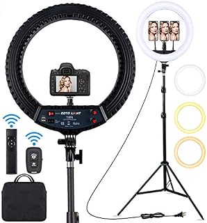 18 inch LED Ring Light with Tripod Stand Dimmable Makeup Selfie Ring Light for Studio Portrait YouTube Vlog Video Shooting with Carrying Bag and Remote Controller, CRI 90