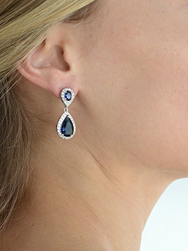 Mariell Sapphire Cubic Zirconia Teardrop Earrings for "Something Blue" Bridal or September Birthstone3