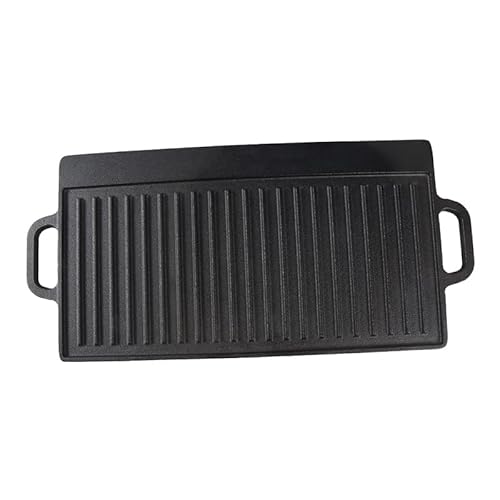 1X Cast Iron Griddle 50X23CM - Double-Sided Flat/Ridged Design, Griddle Pan for Stovetop, Camping & Fire Pit, Perfect for Grill BBQ, Steaks, Vegetables