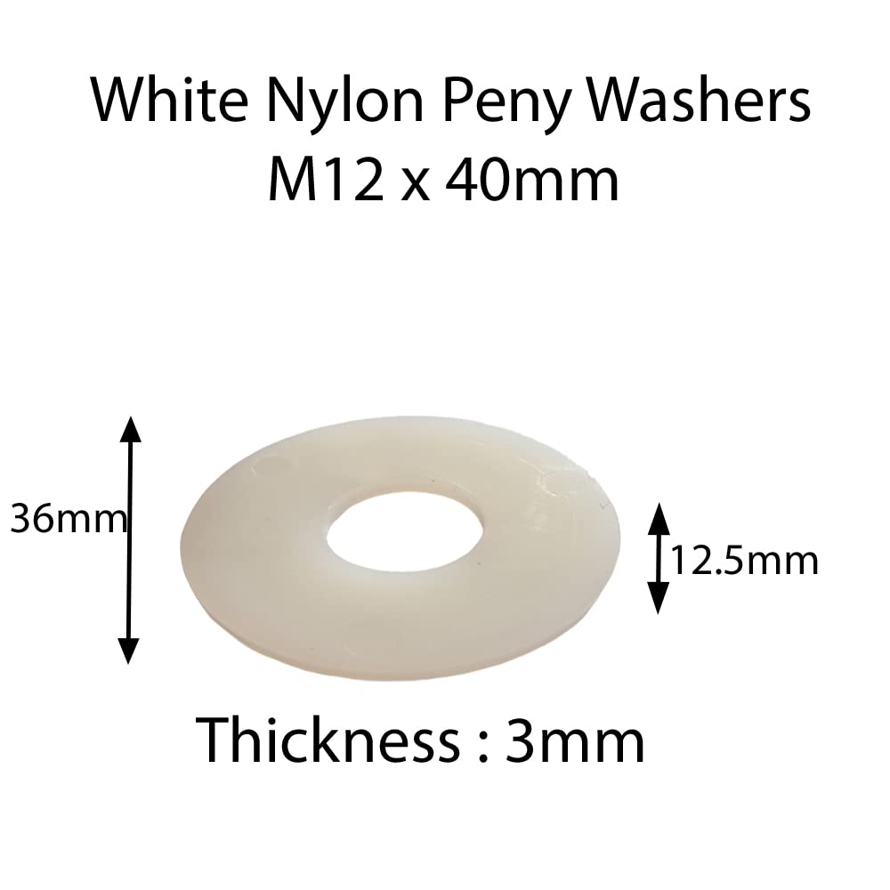 M12 x 36mm Nylon White Penny Washers Fender Repair Washer Mudguard DIN 9021 (Pack of 20) - Image 2