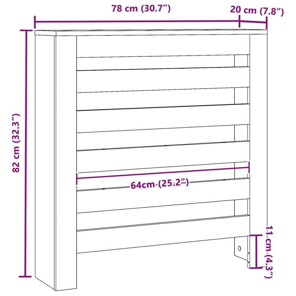 Heizkörperabdeckung Schwarz Eichen-Optik aus Holzwerkstoff 78 x 20 x 82 cm, vertikales Latten-Design, mit oberem Regalfach, für Wohnzimmer Wärme regulierung
