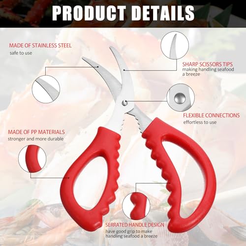 Image of Gisafai 50 Pcs Kitchen Seafood Scissors for Crab Bulk,Leg Scissors Multifunctional Stainless Steel Shears Crab Leg Crackers Fish Shrimp Lobster tools for Kitchen Seafood Peeling (Red)