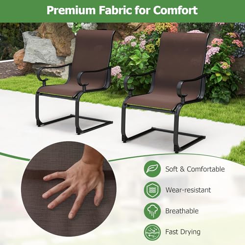 Image of Giantex Patio Dining Chairs Set of 2, High Back Outdoor Patio Chairs with Metal C Spring Frame, Heavy Duty Outside Dining Chairs for Porch Lawn Garden Backyard Balcony Pool, Brown