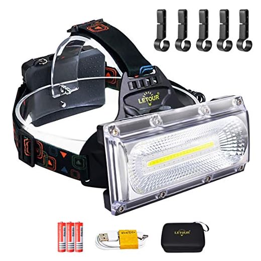 Linterna frontal, LETOUR Linterna Frontal Recargable, luz de inundación COB de alto brillo, luz de trabajo impermeable para camping, contenedor de batería más grande, tiempo de trabajo superlargo