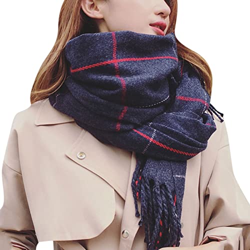 Winter-Plaid-langer warmer Schal-Frauenimitations-Kaschmir-Dual-Use-großer Schal-doppelseitiger wilder Lätzchen Schal Musselin Damen (Navy, One Size) Winter-Plaid-langer warmer Schal-Frauenimitations-Kaschmir-Dual-Use-großer Schal-doppelseitiger wilder Lätzchen Schal Musselin Damen (Navy, One Size)