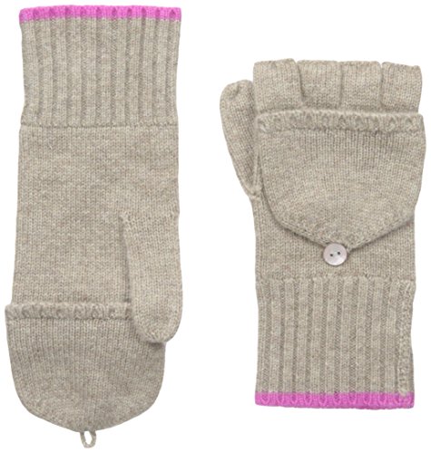 Phenix Cashmere Women's Cashmere Knit Pop-Top Mitten, Dark Natural/Rouge, One Size