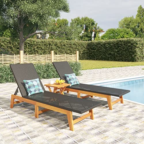 JHQHSM 3-TLG. Garten-Lounge-Set Poly Rattan & Massivholz Akazie mit...