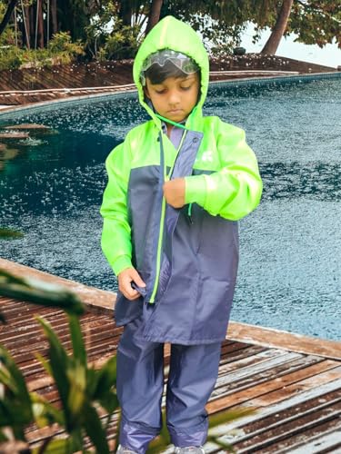 Image of Boy's & Girl's Top + Bottom Portable Light Weight Rain Coat with Hooded & Long Sleeves for Outdoor Activity