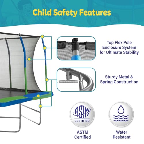 Image of Upper Bounce Rectangle Trampoline Set with Top-Ring Enclosure Net, Outdoor Backyard Recreational, Gymnastics Activity for Kids and Adults, High Weight Capacity 500 lbs