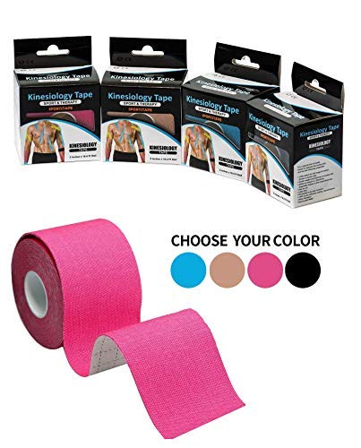 AURION Kinesiology Waterproof Uncut Muscle Support Tape for Sports Injuries (5 cm x 5 m Roll; Pink)