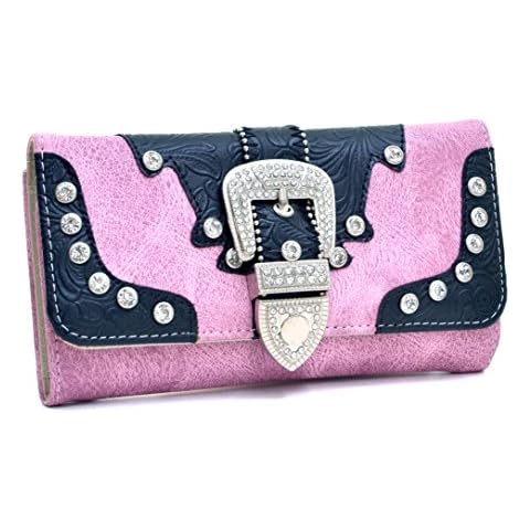 Way2Culture Western Rhinestone Bling Buckle Accent Wallet - Pink Cover
