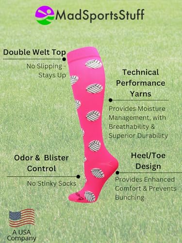 MadSportsStuff Volleyball Socks with Volleyballs for Girls Women Youth Adult Over the Calf Gift Accessories Long Tall Fun2