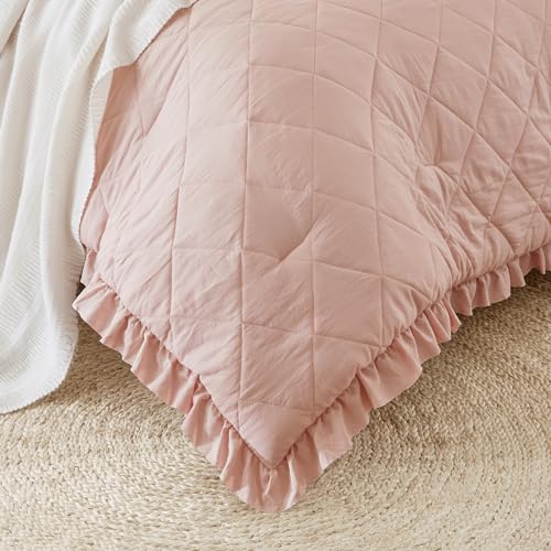 Degrees Of Comfort Pink/Blush Ruffle Bedding Set, Shabby Chic Farmhouse Twin Size Comforter thumb #6