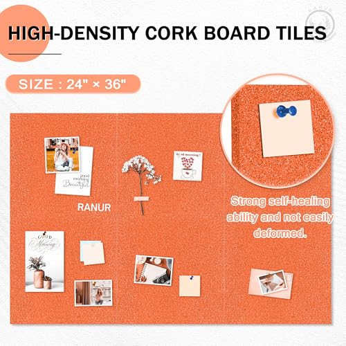 Image of RANUR 6 Pcs Felt Bulletin Board (30x30 cm) Self Adhesive Notice Boards with 50 Pins, Vision Board for Manifestation, Message Board for Notes, Photos, Office & Home Wall Decor (Orange)