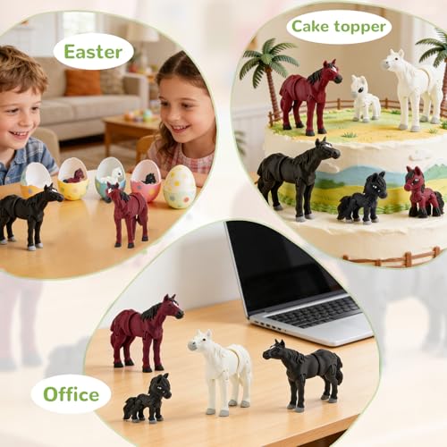 Image of cobinaan 6PCS 3D Printed Horse Toys Set, Realistic 3D Printed Animal for Kids, Articulated Flexible Figurines Fidget Toys for Easter Party Favors Birthday Gifts Cake Topper Home Office Desk Decor
