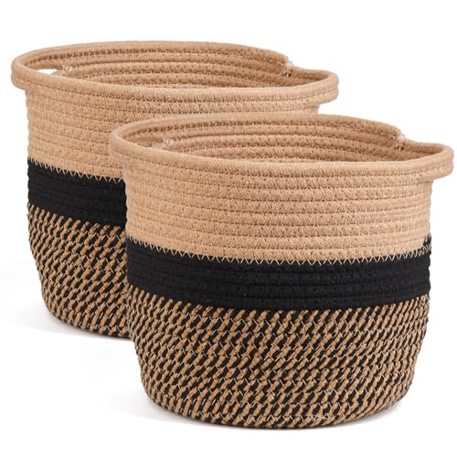 Tymar Übertopf Korb, Blumentopf geflochten, Pflanzenkorb Indoor, 2pack, Blumenübertopf (Schwarz mit Baumwolle, ø 30 cm)