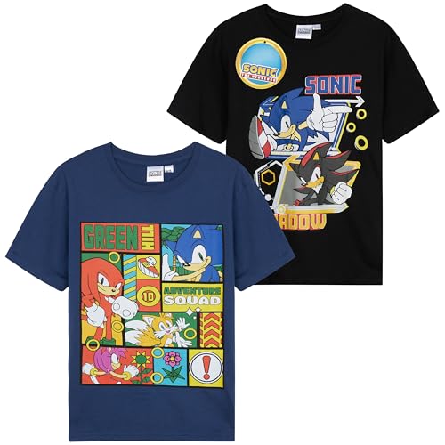 SONIC THE HEDGEHOG Maglietta Ragazzo Manica Corta Knuckles Shadow Confortevole 2 Pacco T Shirt Bambino Regalo Ragazzo...