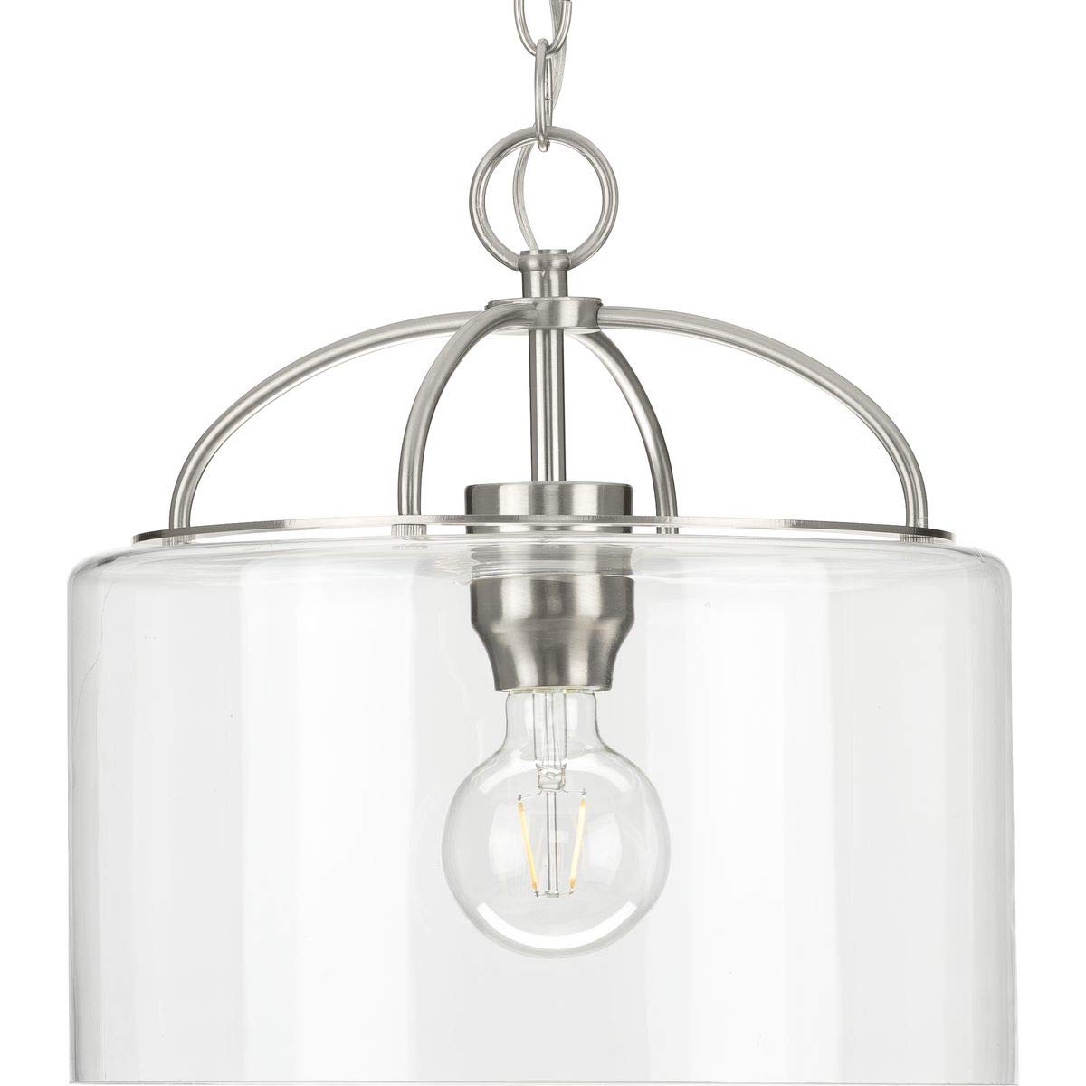Leyden Collection 1-Light Brushed Nickel Clear Glass Farmhouse Pendant Light
