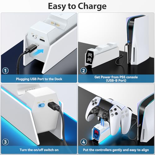 Image of PS 5 Controller Charger Station Compatible with Play 5 Faceplates Edge & Dual Controller, PS 5 Accessories Charging Station, PS 5 Charging Dock Stand with LED Indicators for PlayStation Consoles