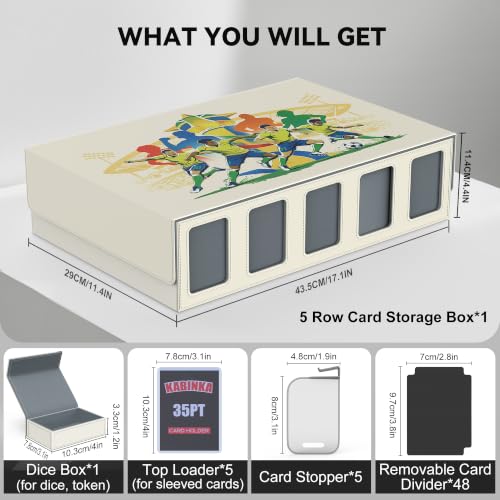 Image of Kabinka Soccer Card Storage Box with Window Display, 5-Row Sport Card Storage Box, 3900+ Card Deck Box for Soccer Sports Card TCG, 5 Top Loaders, 5 Stoppers, 48 Dividers, 1 Dice Tray (Soccer 2)