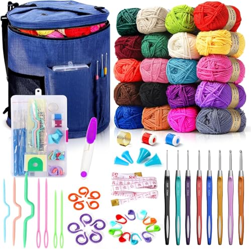 Grand sac de tricot garni DoubleCare pour crocheter au parc ou en voyage