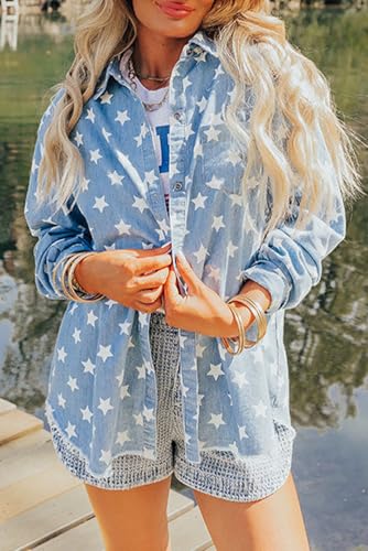 Comfortable and Versatile Denim Jacket with Star Print - Perfect for Daily Wear2