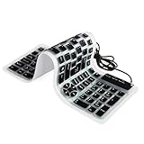 YUMQUA Portable Wired USB Flexible Foldable Silicone Numeric Washable Keyboard Soft Waterproof Roll up Ultra-Slim 107 Keys for iPad Laptop PC Mobile Devices