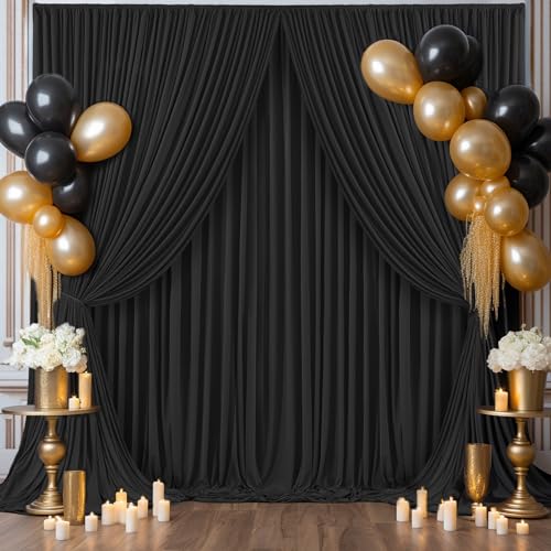 Image of 30x10ft Black Backdrop Curtain for Wedding Parties Wrinkle Free Fabric Black Drapes Backdrop Decoration for Baby Shower Birthday Photography Decoration 6 Panels, 5ft x 10ft