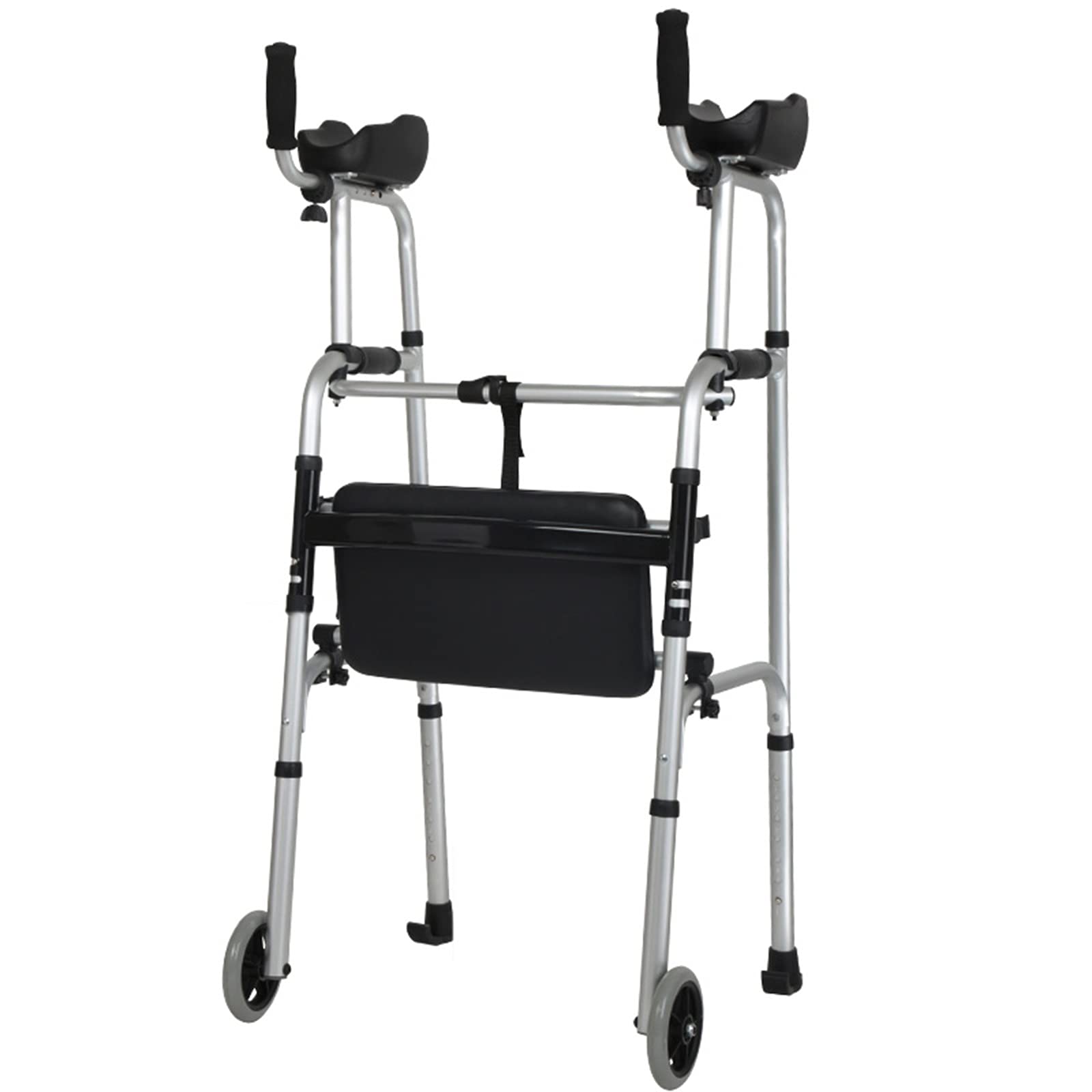 Andador con ruedas con asiento, plegable, ligero, con almohadilla for reposabrazos, andador portátil con ruedas for personas mayores, ayuda for caminar de aluminio de gran potencia