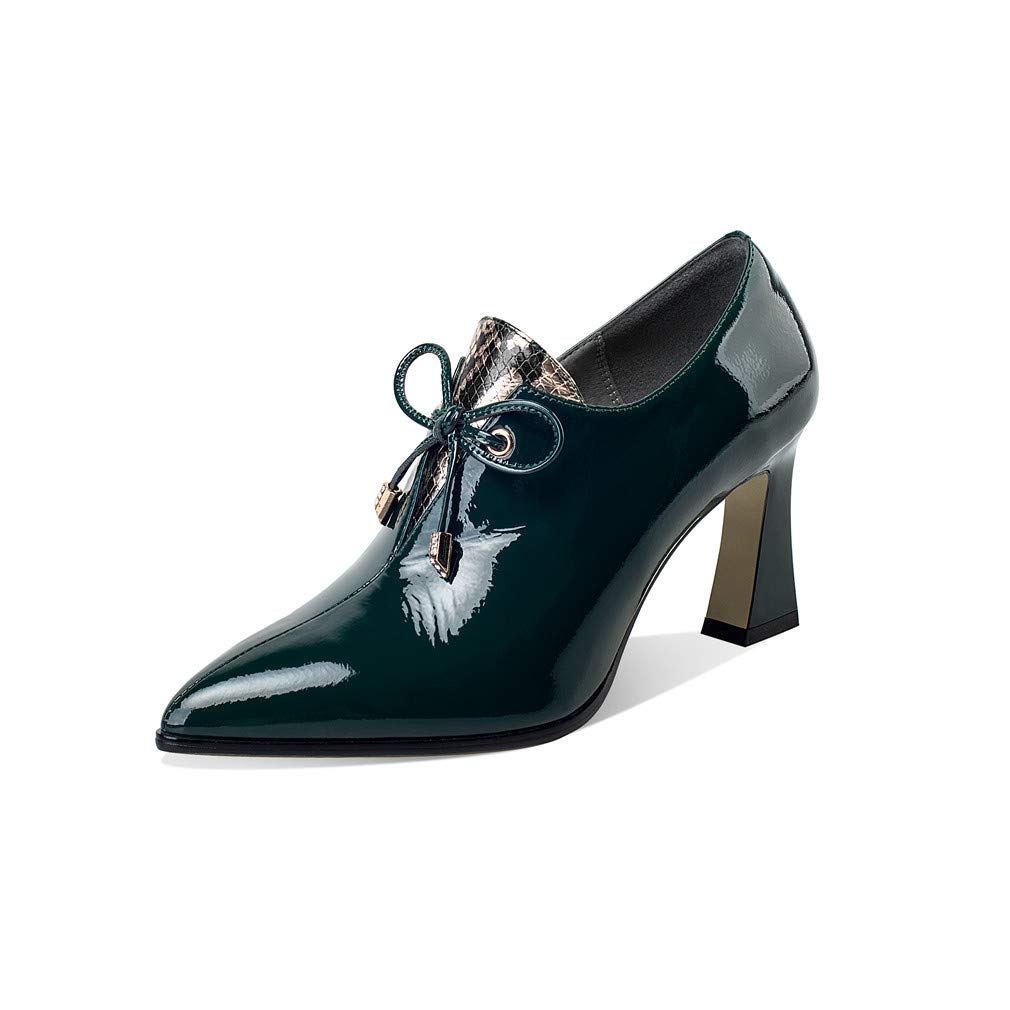 TinaCus Women's Patent Leather Handmade High Spool Heel Pointed Toe Zip Pump Shoes with Bownot
