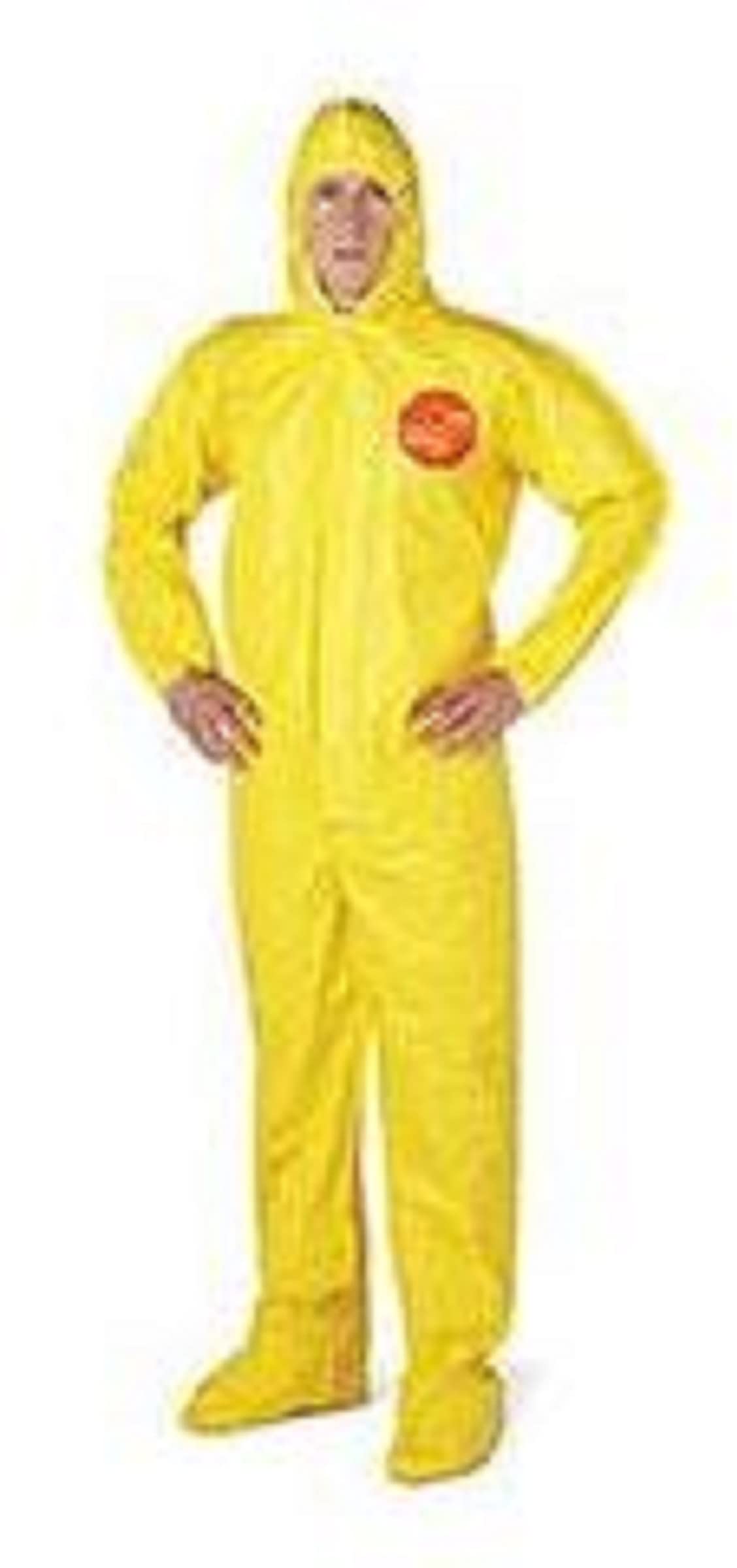 DuPont Yellow Tychem QC Chemical Protection Coveralls With Serged Seams, Front Zipper Closure, Attached Hood, Attached Sock Boots, Elastic Face And Elastic Wrists XL QC122SYL-XL