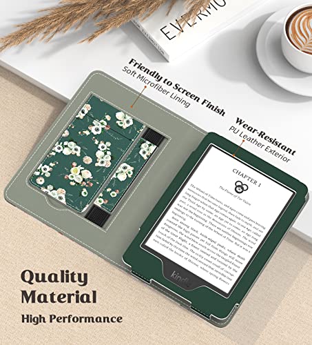 Image of MoKo Case for All-New 6 inch Kindle(11th Generation, 2024 /2022 Release) /(10th /8th Gen, 2019 /2016), Ultra Lightweight PU Shell Cover with Auto Wake /Sleep for Kindle 2024, Flowers on Dark Green