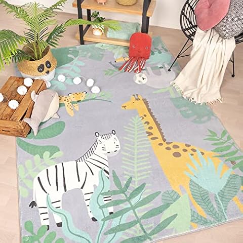 FRAAI Kinderteppich - Jungle Giraffe Bunt - 160x230cm - Flachgewebe Cover
