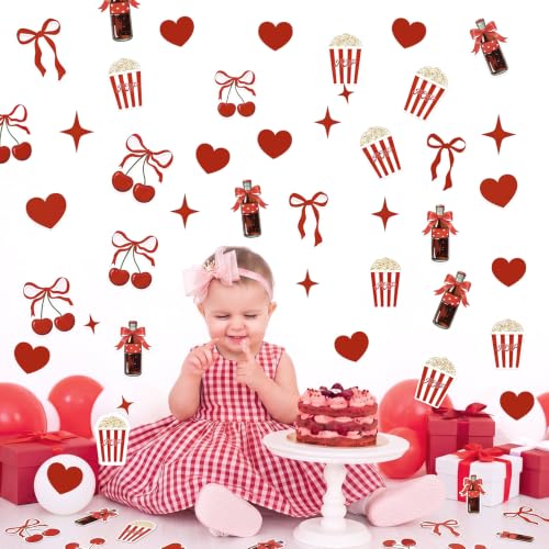 Image of Flutesan 200 Pcs She's Ready to Pop Baby Shower Confetti Red Coquette Bow Retro Soda Popcorn Confetti She's Ready to Pop Table Decorations for Baby Shower Gender Reveal Party Supplies