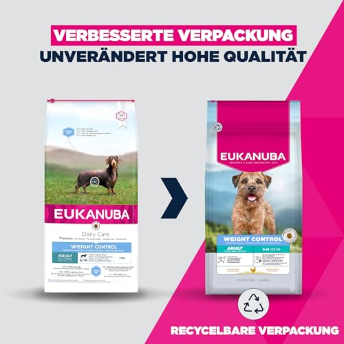 Eukanuba Weight Control Hundefutter mit Huhn für kleine- & mittlere Rassen - Fettarmes Special Care Trockenfutter zum Gewichtserhalt oder zur Diät bei Übergewicht, 15 kg – Bild 3