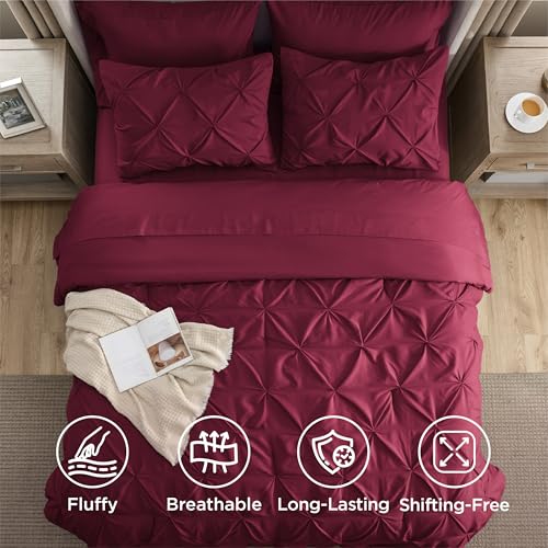 image for Bedsure Twin Comforter Set Dark Red - Bed in a Bag Twin Size 5 Pieces,