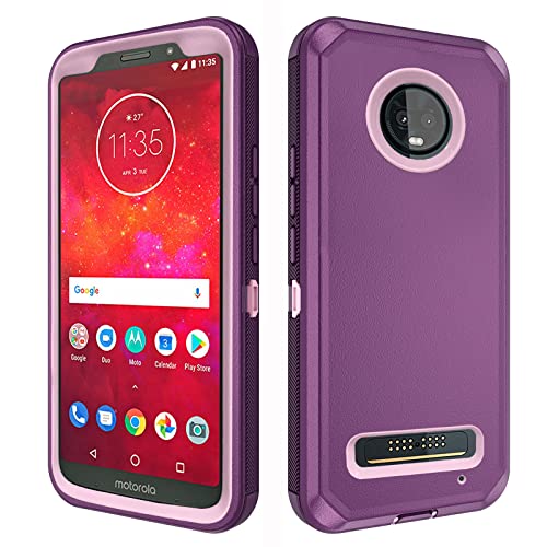 Asuwish Phone Case for Moto Z3 / Z3 Play Cell Cover Hybrid Rugged Shockproof Hard Protective Drop Proof Full Body Heavy Duty Mobile Accessories Motorola MotoZ3 Z 3case 3 3Z Z3play Women Men Purple